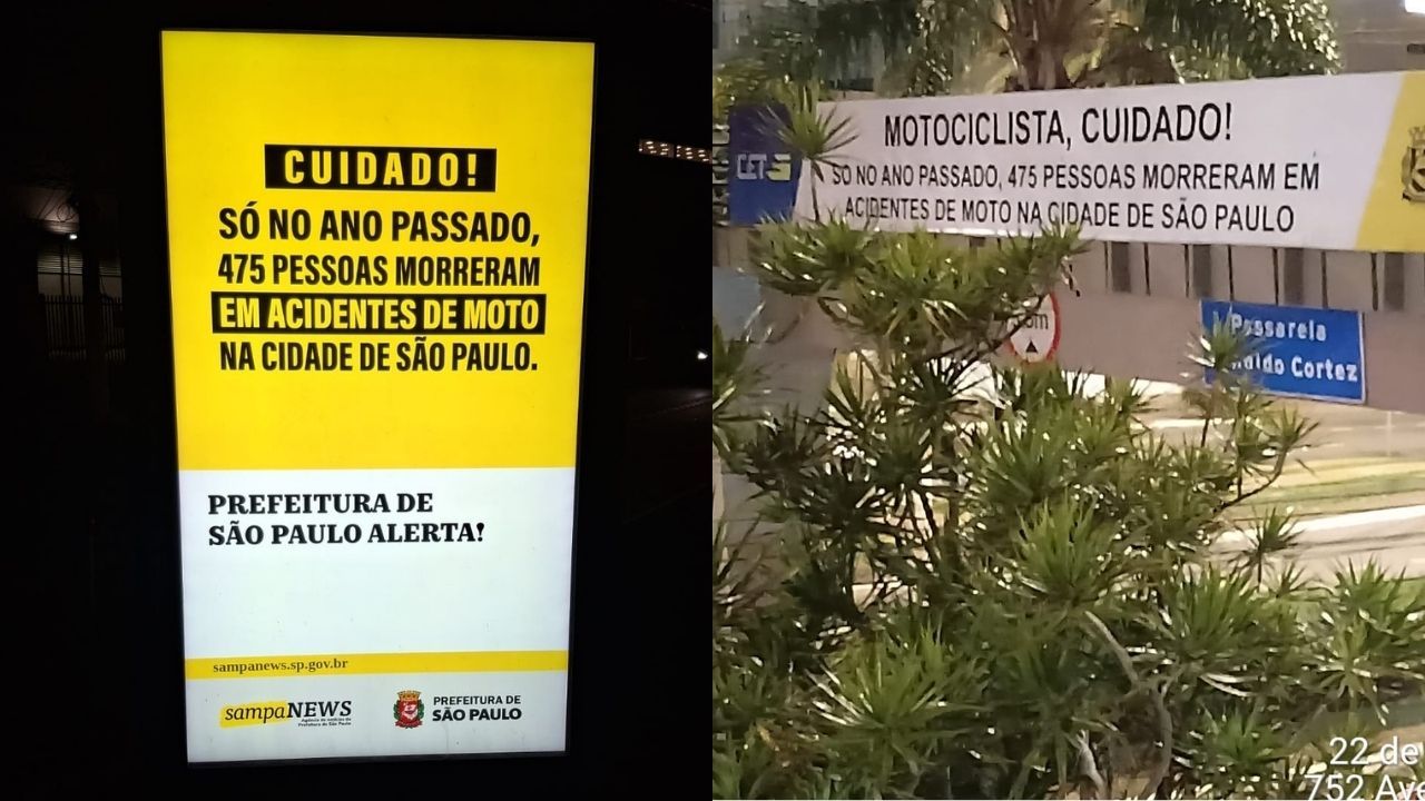 Prefeitura de SP instala alertas sobre mortes de moto após decisão sobre Uber Moto. | Reprodução/Prefeitura de SP