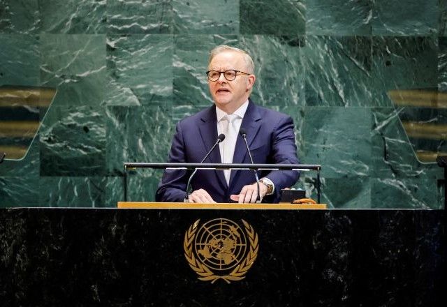 Premiê australiano Anthony Albanese na ONU | 24/9/2025/Reuters/Eduardo Munoz