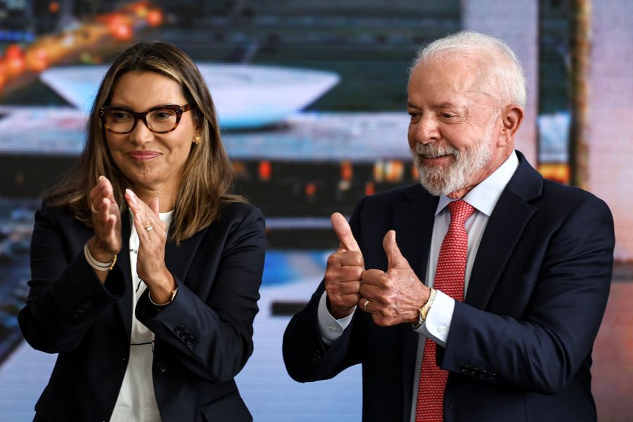 Primeira-dama Janja e presidente Lula (PT) em cerimônia alusiva ao 8 de janeiro, em 2026 | Divulgação/Marcelo Camargo/Agência Brasil