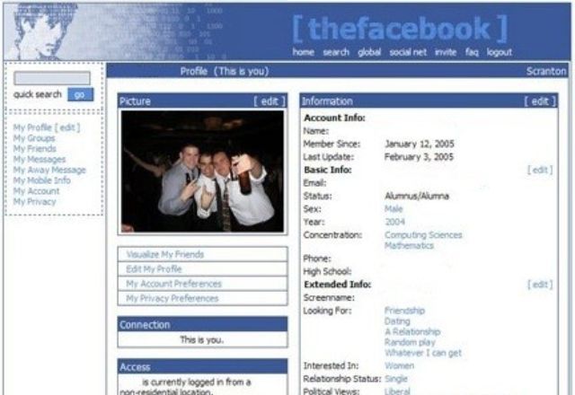 Primeira página do Facebook, era conhecida por The Facebook | Reprodução