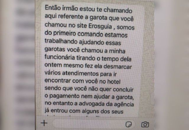 Print de mensagem obtida pela polícia: golpista se passou por integrante de facção criminosa | Reprodução/PCDF