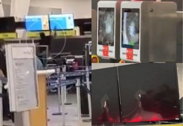 Homem usa martelo e destrói aeroporto de Santiago, no Chile, após fúria | Reprodução/Redes sociais