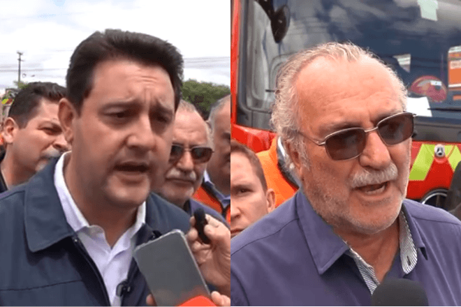O governador do Paraná, Ratinho Jr., e o prefeito de Rio Bonito do Iguaçu, Sezar Augusto Bovino | SBT