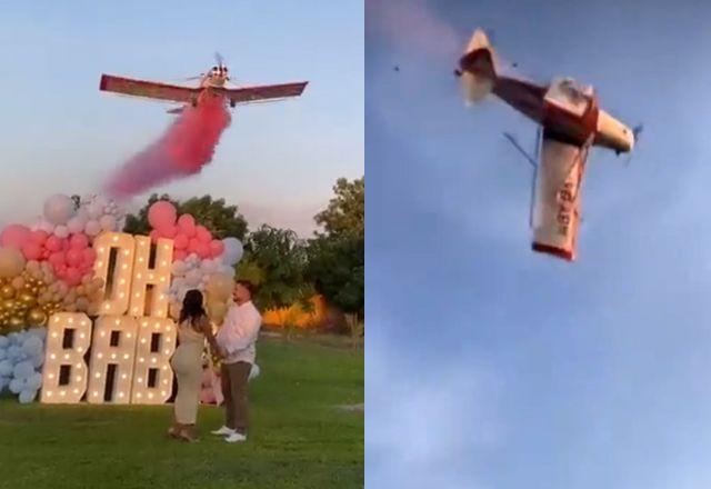 Asa do avião quebrou no momento do rasante no evento cha de revelação do bebê | Reprodução/Redes sociais