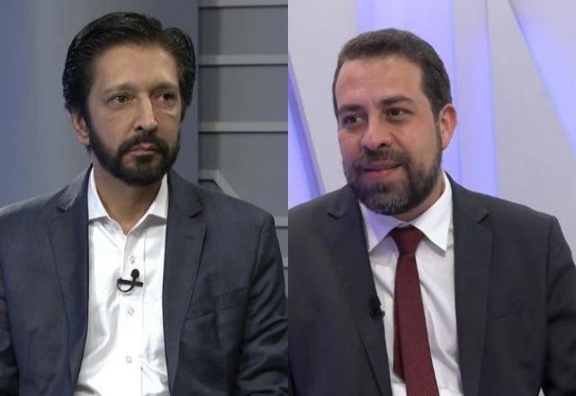 Ricardo Nunes (MDB), à esquerda, e Guilherme Boulos (PSOL), à direita, quando deram entrevista para o SBT