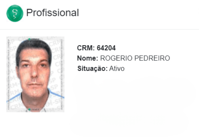 Rogério Pedreiro continua com registro ativo no CRMSP | Reprodução/CRM-SP