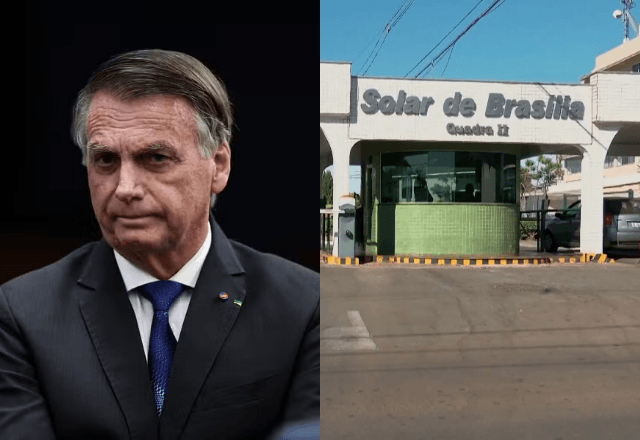À esquerda, o ex-presidente Jair Bolsonaro (PL); à direita, entrada do Condomínio Solar de Brasília | Reprodução