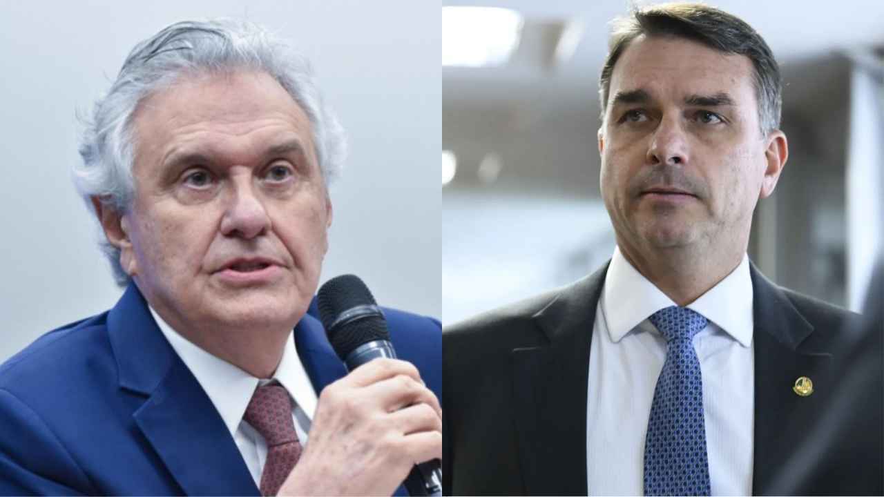 Os candidatos à Presidência da República: Ronaldo Caiado, do PSD (à esquerda), e Flávio Bolsonaro, do PL (à direita) | Reprodução