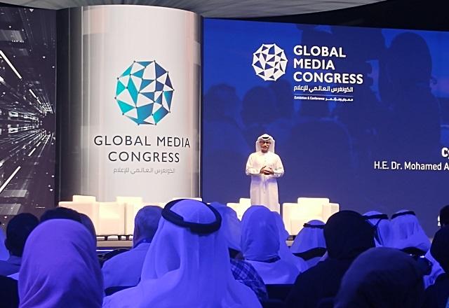 Mohammed Al Kuwaiti discursando no Global Media Congress 2023 (Guilherme Resck/SBT News)