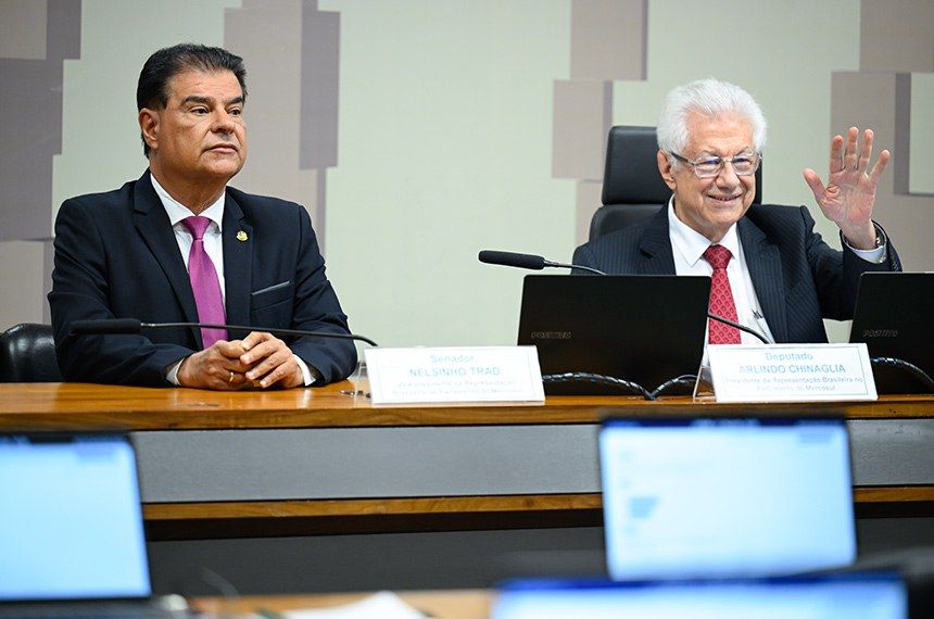 Senador Nelsinho Trad (PSD-MS) e deputado Arlindo Chinaglia (PT-SP), vice-presidente e presidente da representação brasileira no Parlasul | Divulgação/Andressa Anholete/Agência Senado