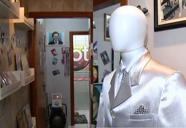 Casal constrói museu do Silvio Santos dentro de casa; homem casou com réplica de terno | Reprodução/SBT