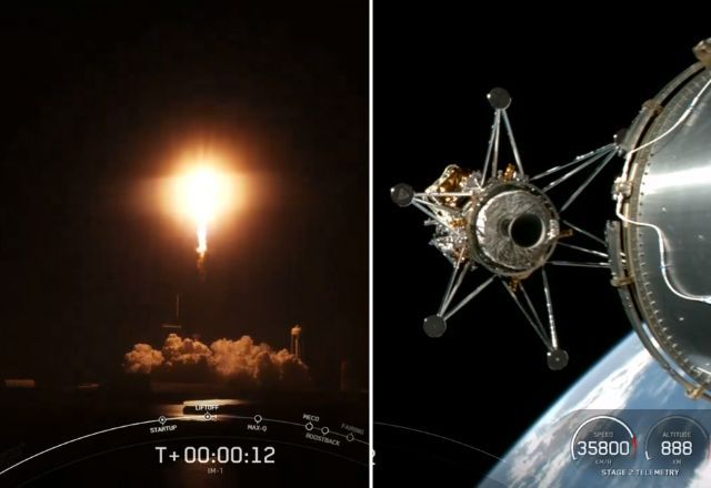 Missão privada à Lua teve apoio da Nasa. Previsão de pouso no polo sul será em 22 de fevereiro | Reprodução/SpaceX