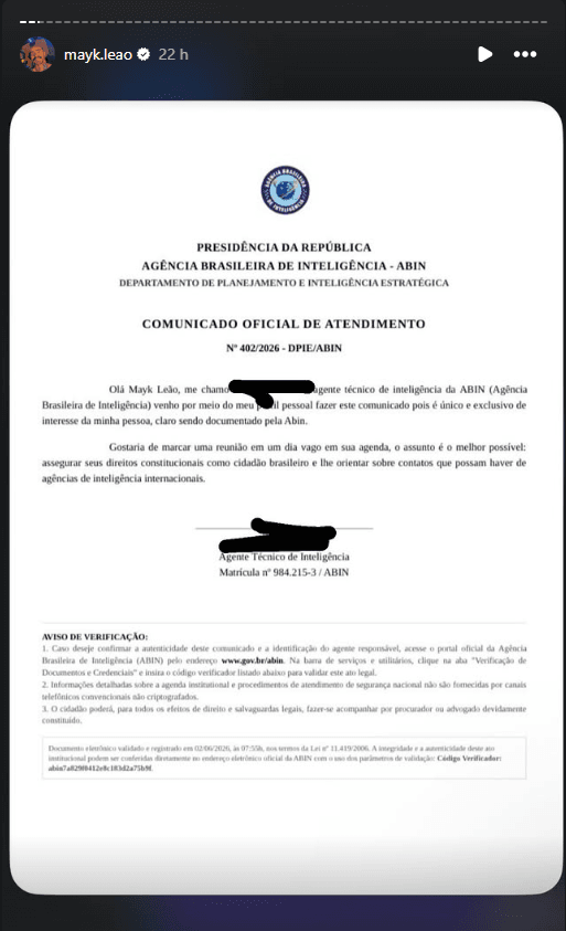 Suposto "Comunicado Oficial de Atendimento" foi publicado por Mayk Leão nas redes sociais | Reprodução