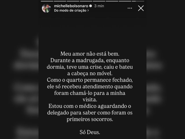 Stories de Michelle Bolsonaro sobre queda de Jair na sede da PF em Brasília | Reprodução/Instagram
