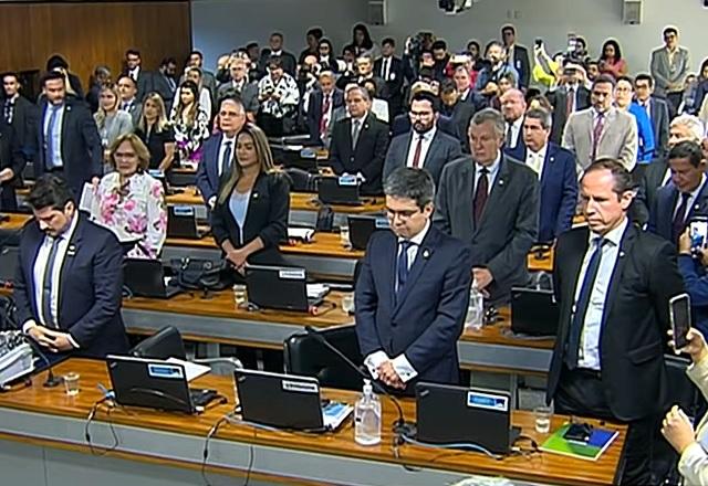 Participantes de comissão fazem minuto de silêncio (Reprodução/TV Senado)