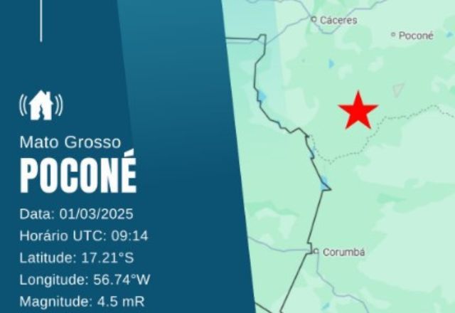 Cidade do Mato Grosso registra terremoto de magnitude 4.5