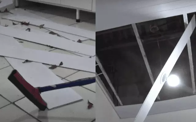 Teto de UPA desaba após fortes chuvas em SC