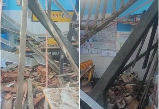 Situação da escola após teto desabar na Bahia | Reprodução: TV Aratu 