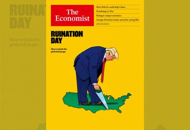 The Economist chama anúncio de Trump de 'Dia da Ruína' The Economist chama anúncio de Trump de 'Dia da Ruína'
