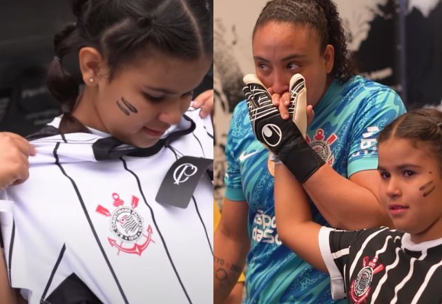 Torcedora mirim do Corinthians ganha camisa com símbolo do lado direto | Reprodução/TV Corinthians/YouTube 