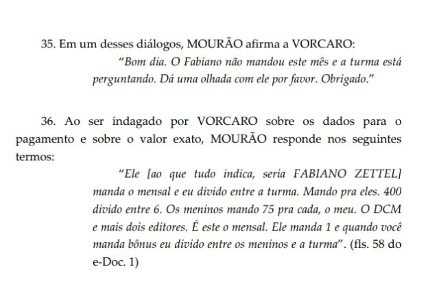 Trecho de decisão da Justiça sobre Vorcaro e supostos pagamentos do ex-banqueiro ao site DCM | Reprodução