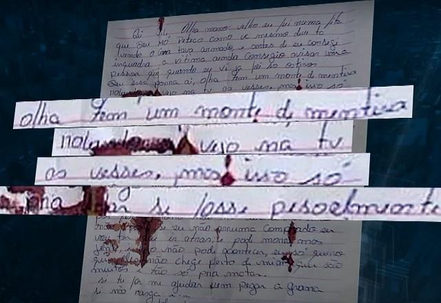 Trecho de carta supostamente escrita por Lázaro Barbosa, em montagem com destaque