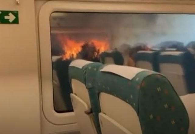 Trem é rodeado por incêndio florestal e assusta passageiros na Espanha