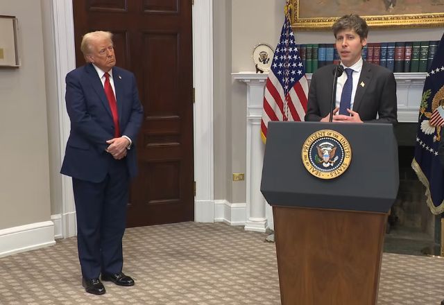 Trump e Altman no anúncio do Stargate: ambos comentaram sobre a IA desenvolvida pela China | White House/Reprodução - 21/01/2025