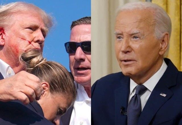 Trump e Biden: campanha eleitoral deve mudar após ataque a ex-presidente | Reprodução/AP/X/Twitter