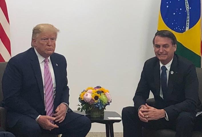 Trump e Bolsonaro durante encontro no Japão, em 2019. Foto: Leonardo Cavalcanti