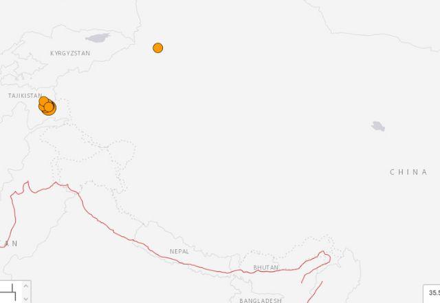 No território chinês, a mídia estatal CCTV informou que o terremoto registrou magnitude de 7,2 | Reprodução/USGS