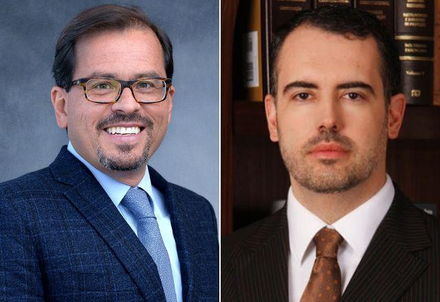 Floriano de Azevedo Marques Neto, à esq., e André Ramos Tavares, à dir., em montagem (Reprodução/USP)