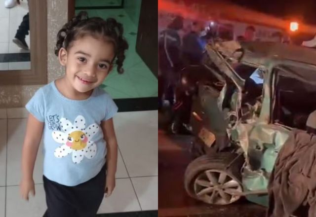 Valentina, de 4 anos, vítima de um acidente de trânsito causado por um motorista que teria dirigido embriagado. Carro ficou destruído | Reprodução/VTV