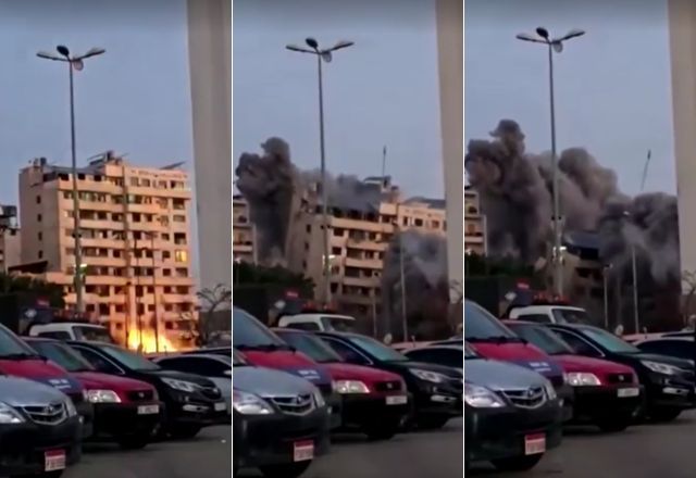 Vídeo mostra momento em que ataque israelense faz prédio desabar no Líbano | Reprodução/Reuters