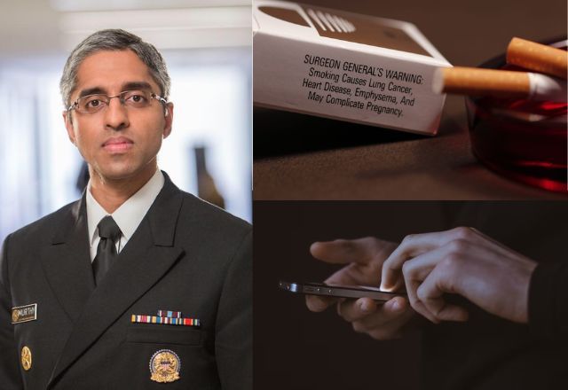 Vivek Murthy quer que redes sociais tenham "advertência de cigarro" sobre os malefícios da tecnologia | Montagem/Cido Coelho/SBT News/Facebook/DrVivekMurthy/Debora Cartagena/CDC/Unsplash