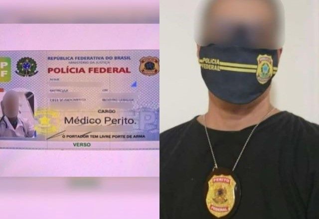 Foram encontrados na casa do investigado diversos itens que o médico usava para se apresentar como policial federal, como uniformes, distintivos e até uma caneca | Divulgação/PF
