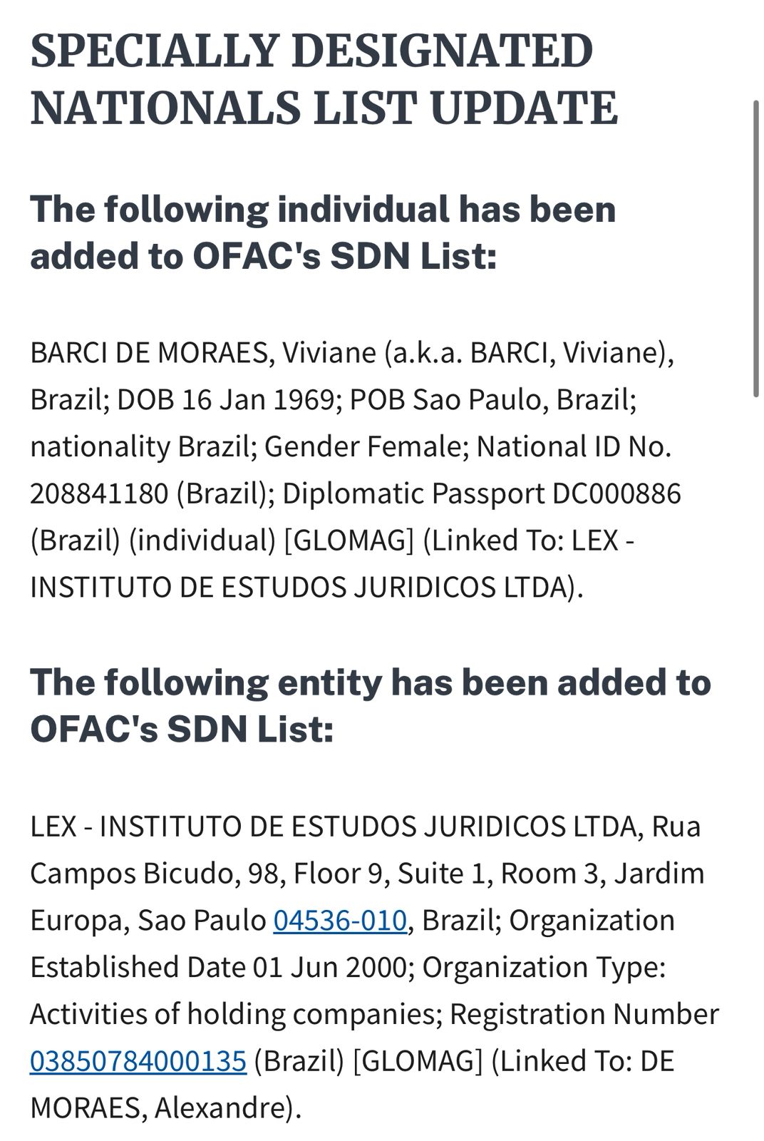Lei Magnitsky a Viviane Barci de Moraes - Reprodução
