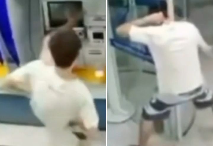 VÍDEO: ladrão fica preso em porta giratória e perde a bermuda ao tentar roubar banco em BH