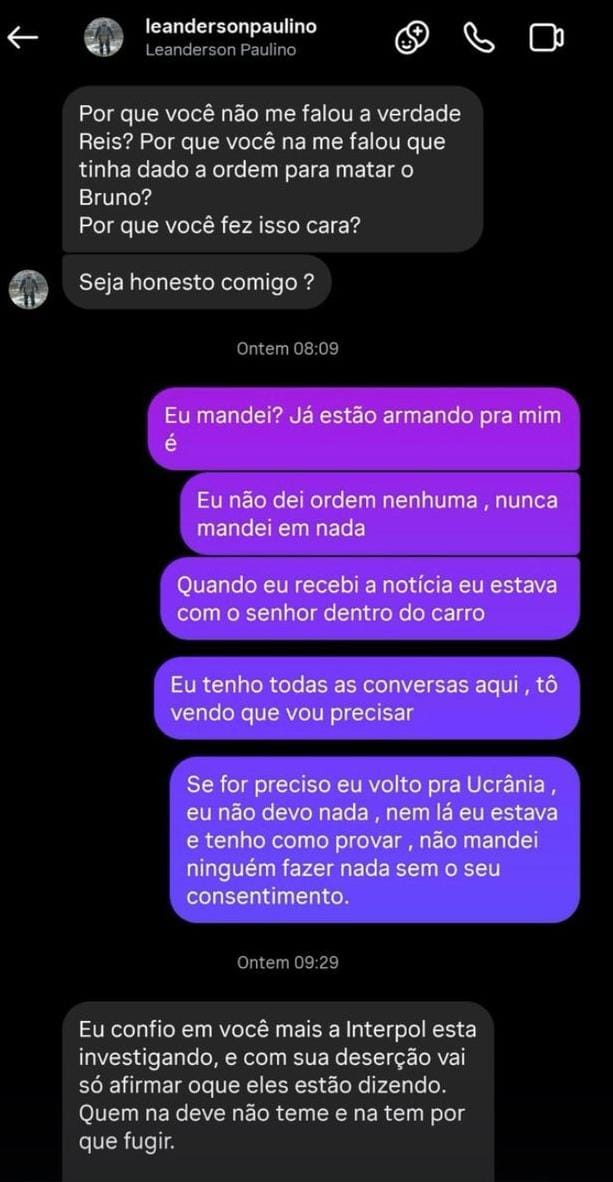 Conversa entre Daniel Reis e o comandante Leanderson Paulino | Foto: Reprodução