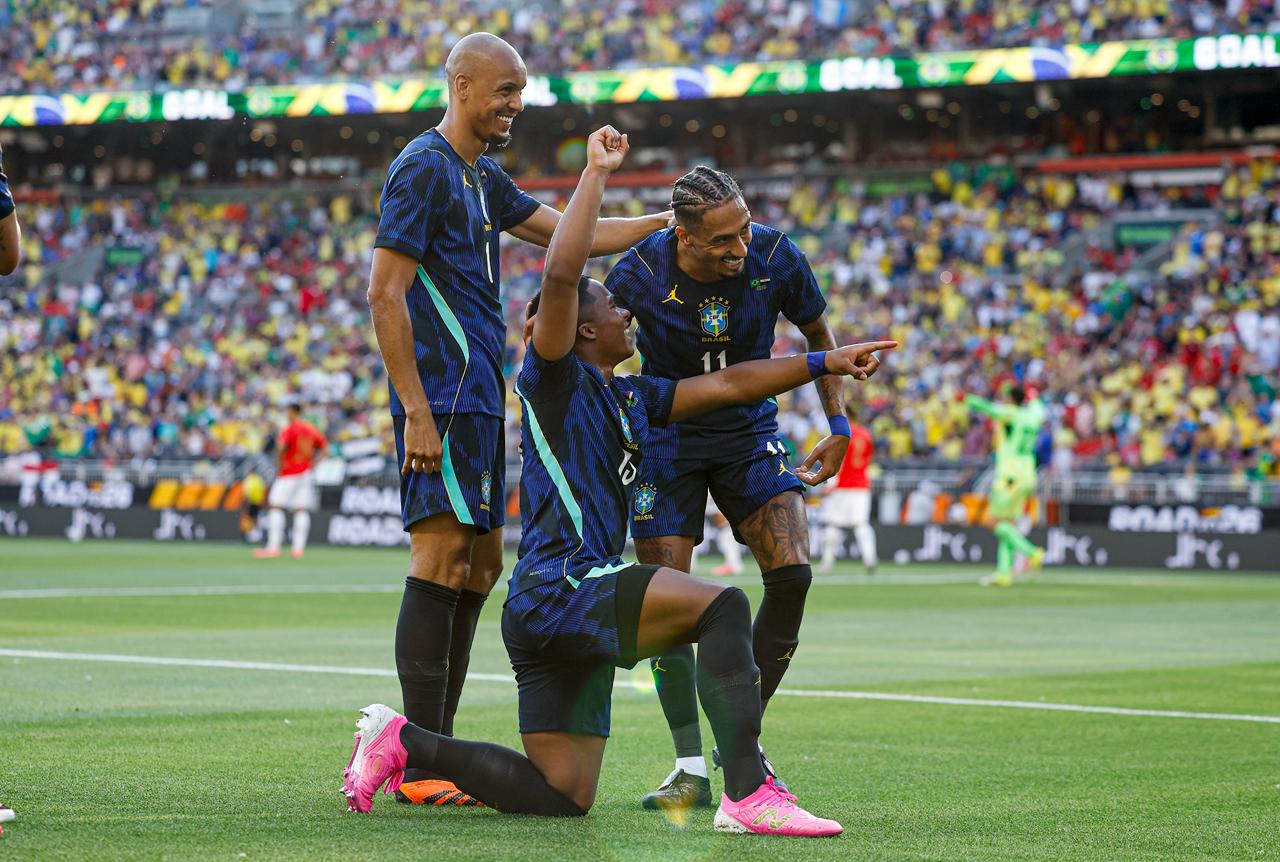 Endrick comemora o segundo gol do Brasil em amistoso contra o Egito em Cleveland, Ohio (EUA) | Foto: Rafael Ribeiro/CBF - 06.06.2026