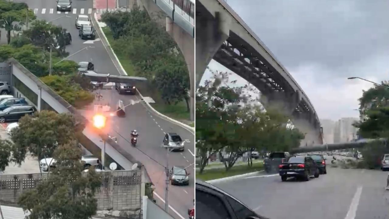 VÍDEO: Guindaste cai sobre estrutura do monotrilho em SP