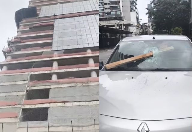 Madeira despenca de obra e atravessa para-brisa de carro na Zona Oeste de São Paulo | Foto: Reprodução/ @quadrilaterovilasdosol