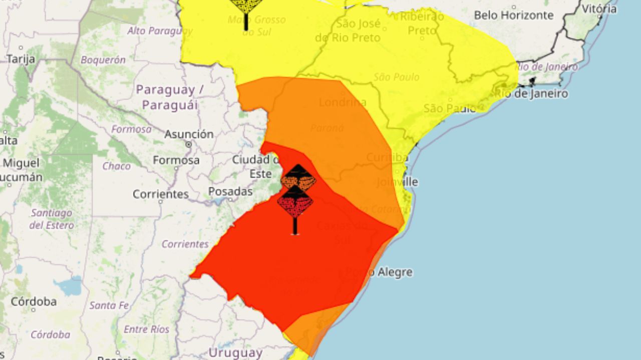 Alerta de perigo por conta de chuvas no Sul, Sudeste e Centro-Oeste | Reprodução INMET