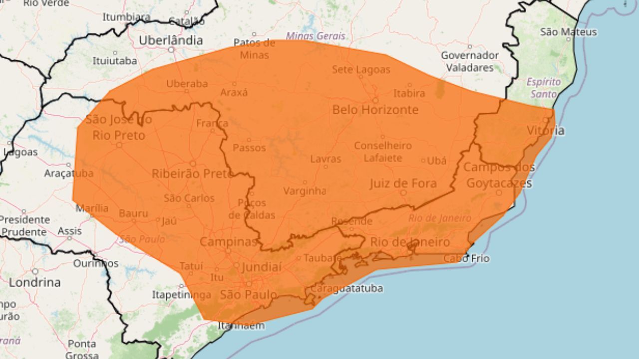 Alerta de perigo por conta de chuvas no sudeste | Reprodução INMET