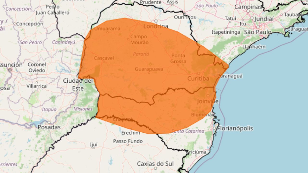 Alerta de perigo por conta de chuvas no Sul, Sudeste e Centro-Oeste | Reprodução INMET