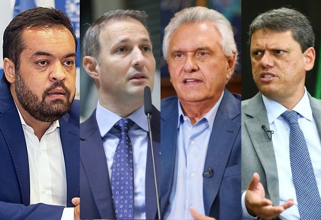 Da esquerda para a direita: Cláudio Castro (RJ), Guilherme Derrite (PP-SP), Ronaldo Caiado (GO) e Tarcísio de Freitas (SP) | Foto: Ilustração/Warley Júnior