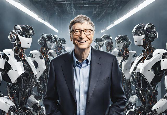 bill gates em meio a robos