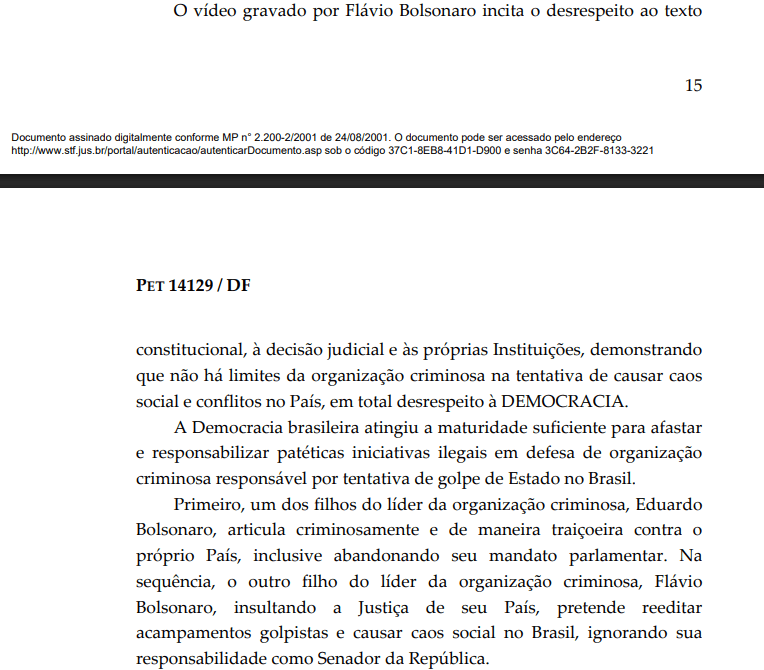 Trecho da decisão do Ministro Alexandre de Moraes na PETIÇÃO 14.129/DF | reprodução/STF