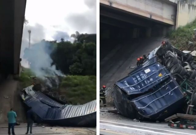 Motorista morre após carreta cair de viaduto e pegar fogo no Rodoanel, em SP Motorista morre após carreta cair de viaduto e pegar fogo no Rodoanel, em SP