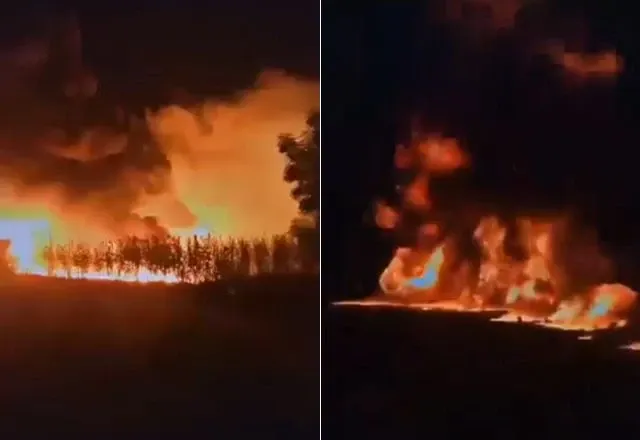 Veículo derrapou para fora da estrada, derramando gasolina que se incendiou logo após o tombamento - Reprodução